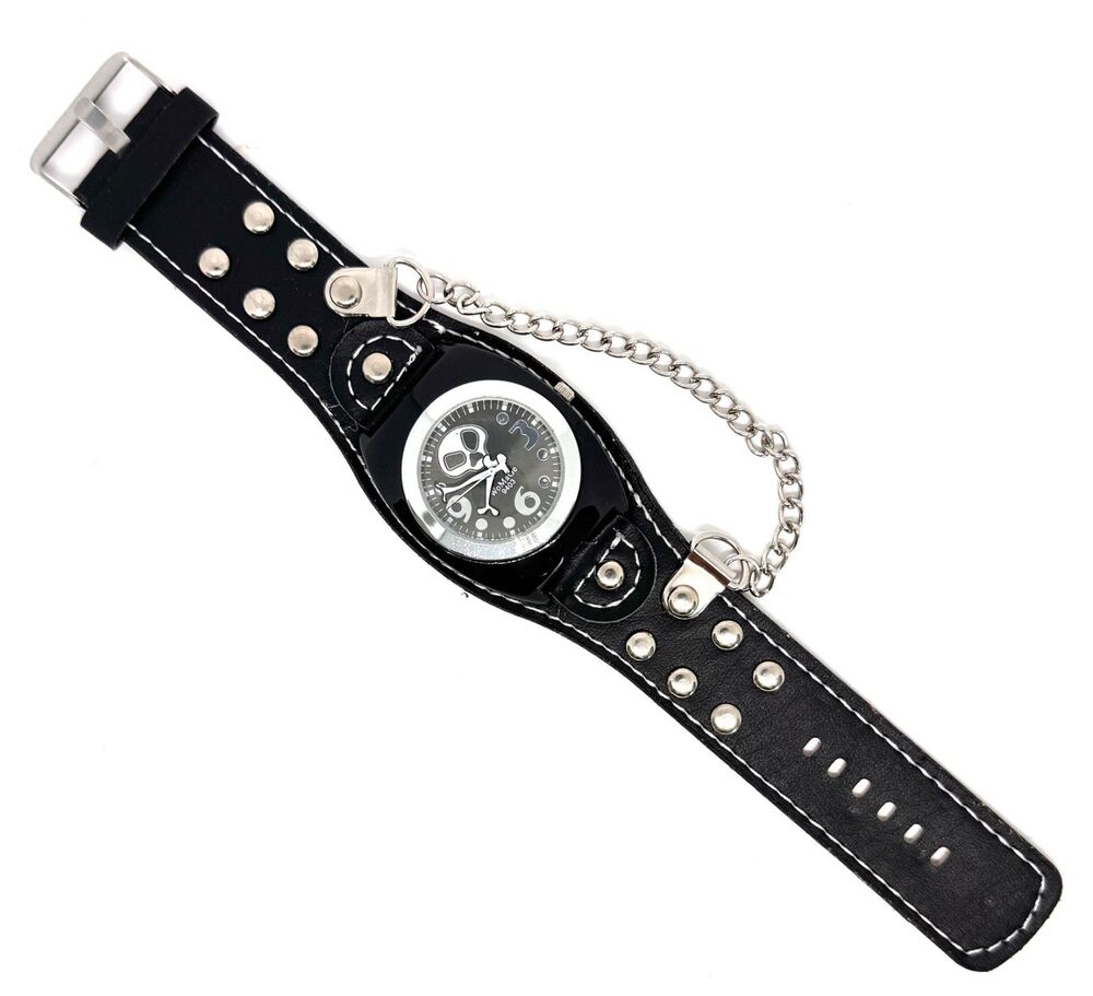 Vtg New Ladies Mens Unisex Skull Watch Silver Face #1110